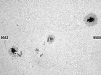 � M. Neuerer; Sonne am 19.08.2001 - Die Aufnahmen sind mit einem 180er TMB Apo (abgeblendet auf 140 mm) gemacht. Als Kamera diente eine Nikon Coolpix 880 Digitalkamera mit 6 mm LV Okular.