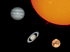 � O. Aders; Collage aus Sonne, Saturn, Jupiter und Mars.